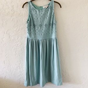 Light Teal Loft Size 8 Tea Length Eyelet Dress